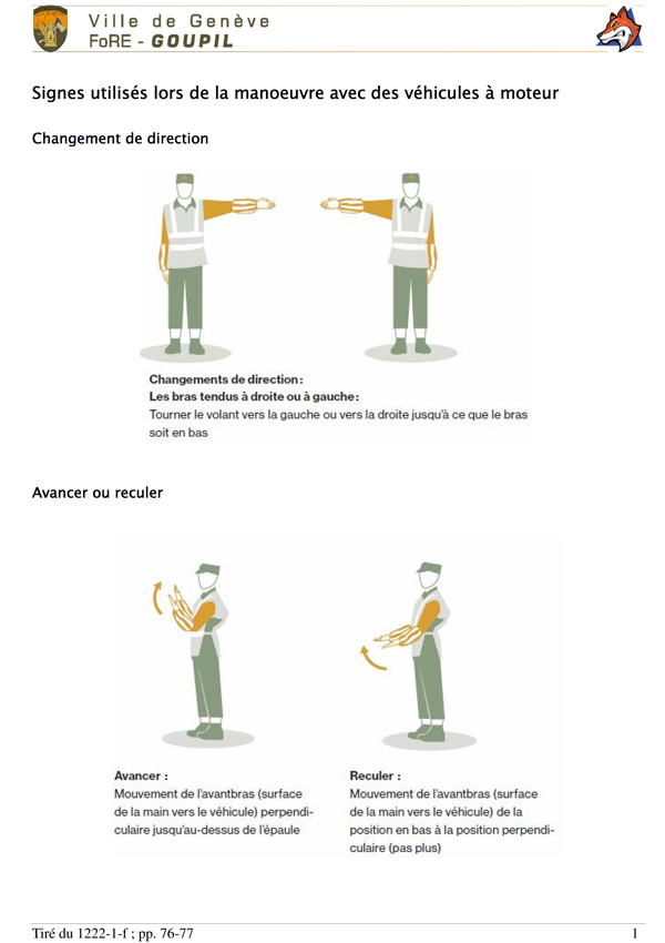 Signes utilisés lors de manoeuvre