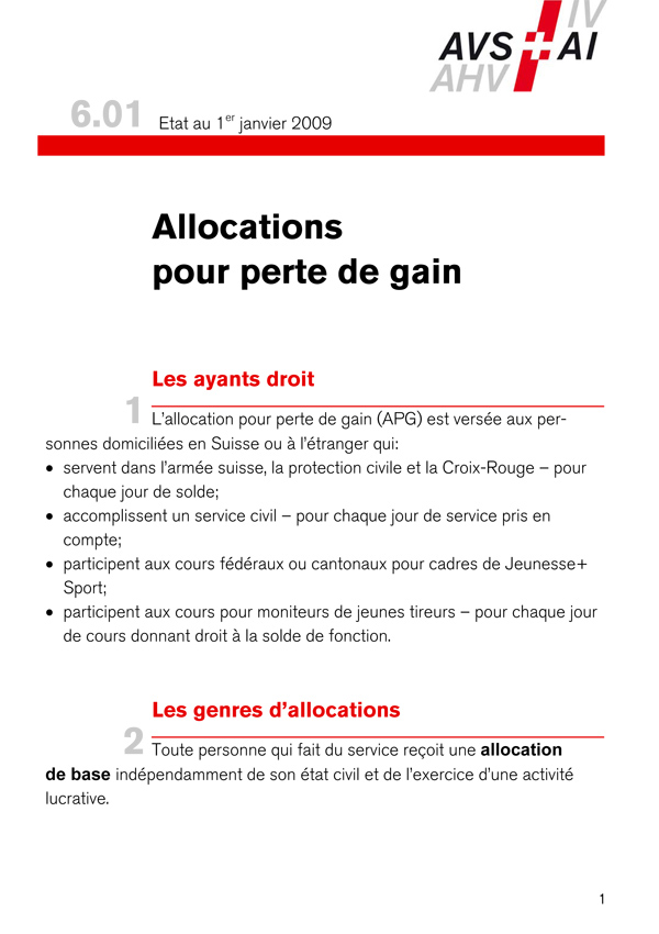 Allocations pour perte de gain (APG)